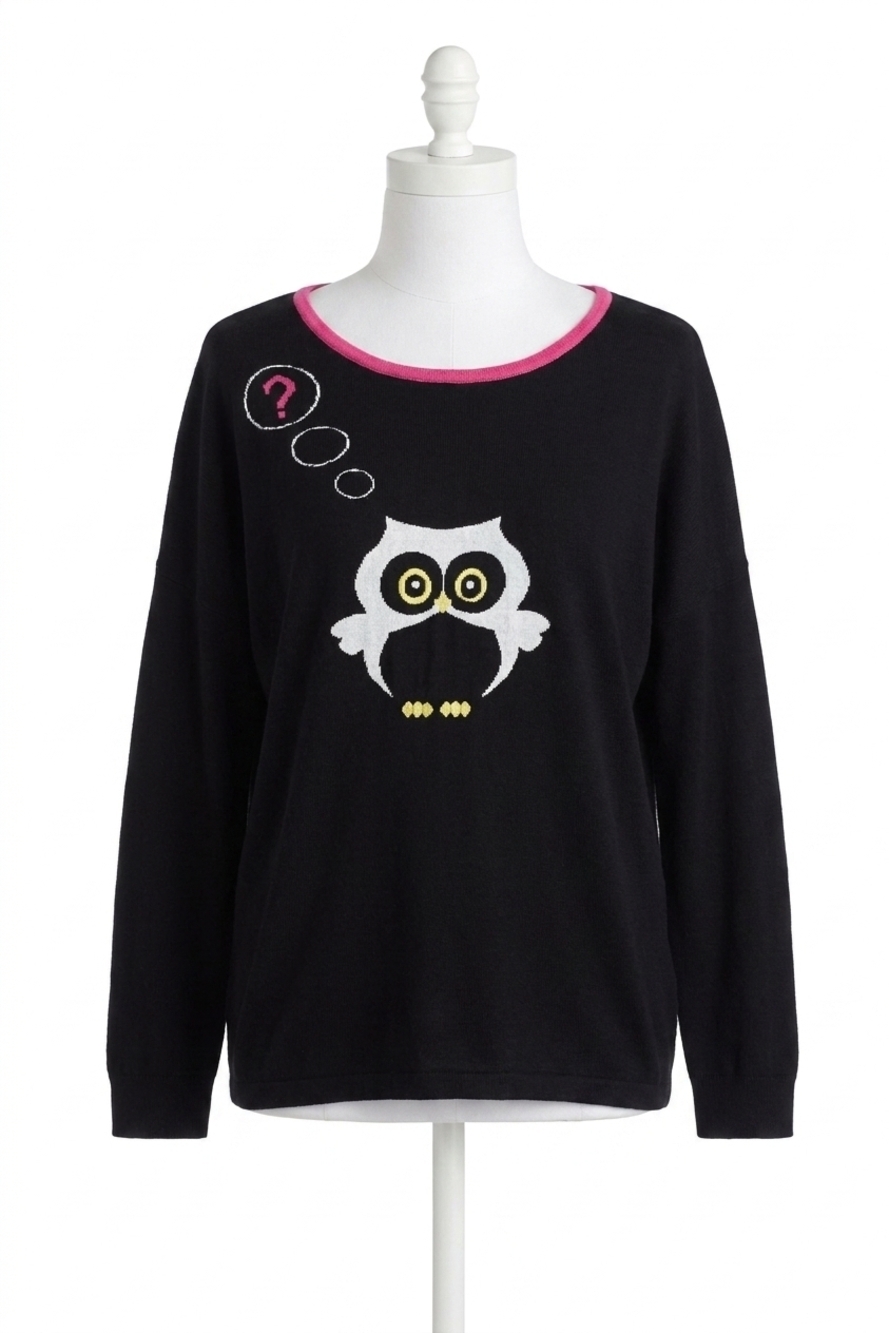 NEW ANGEL owl graphic sweater in black multi